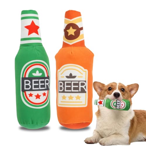 Wvu & Wvo Hundespielzeug | 2 Stücke Weiches Bierflaschen Plüsch Hundespielzeug Quietschspielzeug | Hund Kauspielzeug Quietschendes Hundespielzeug für Kleine Mittlere GroßE Hunde von Wvu & Wvo