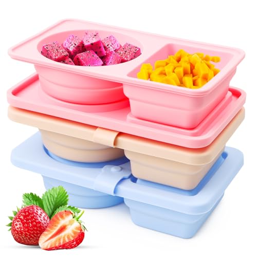 Wvu & Wvo Leak-Proof Silikon Snack Container 3 Stück Gewürzbehälter Mit 2 Fächern Wiederverwendbar Food Behälter Mit Deckel Salatdressing Für Schulessen Picknicks Und Campingausflüge von Wvu & Wvo