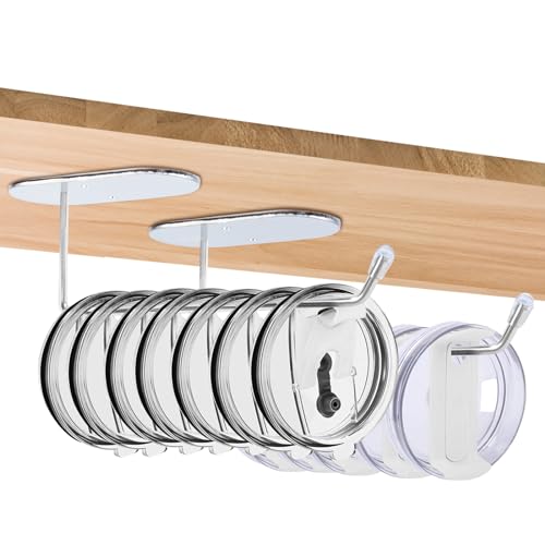 Wvu & Wvo Tumbler Deckel-Organisator,Wandmontierter Becher-Deckel-Halter selbstklebend oder durch Bohrung unter die Schrankhalterung montierbar, Platzsparender Cup-Deckel-Haken-Organisator von Wvu & Wvo