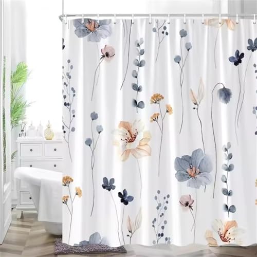 Duschvorhang Wasserdicht Antischimmel Maschinenwaschbar Polyester Textil Badevorhänge mit 12 DuschvorhangringeBeschwerter Saum für Badezimmer Badewanne Elegante Blumen 200x200cm (78.7x78.7Inch) F1839 von Wweio