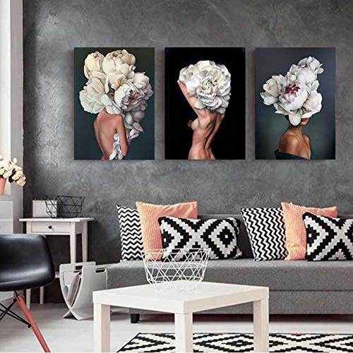 Wwjwf Blumen Federn Frau Abstrakte Leinwand Malerei Wand Kunstdruck Poster Bild Dekorative Malerei Wohnzimmer Dekoration 50X70Cmx3 Kein Rahmen A von Wwjwf