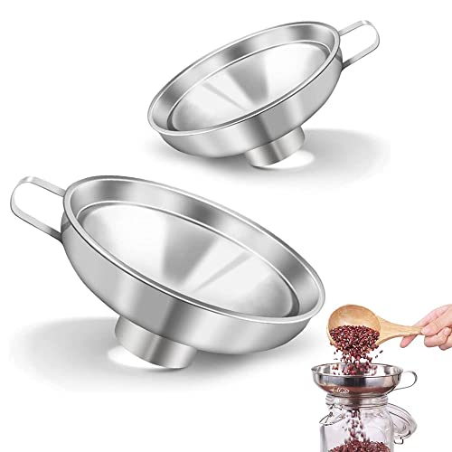 2 Pieces Stainless Steel Jam Funnels, Kitchen Wide Mouth Funnel, Canning Funnel, Kitchen Tools, for Wide and Regular Jars, Kitchen Funnel Set for Transferring Fluid,Oil,Powder,Beans and Jam (L and S) von Wwmstlkx