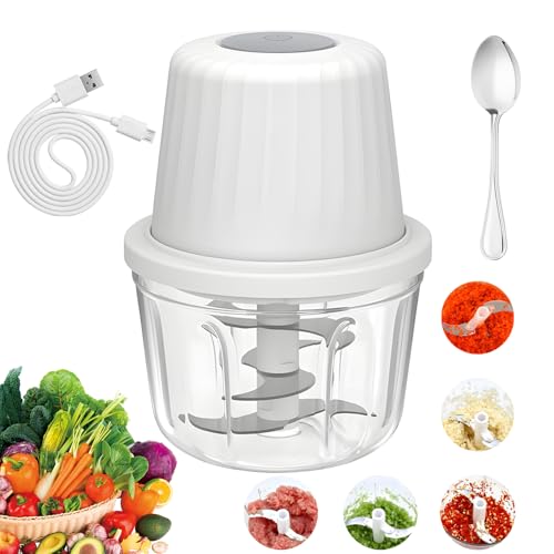 Zwiebel Zerkleinerer, 400ml Zerkleinerer Küche Elektrisch Mit Sechsblattmesser, Gemüseschneider Elektrisch USB-Aufladung, Zwiebelschneider Für Gemüse, Obst, Zwiebeln, Fleisch von WwuHua