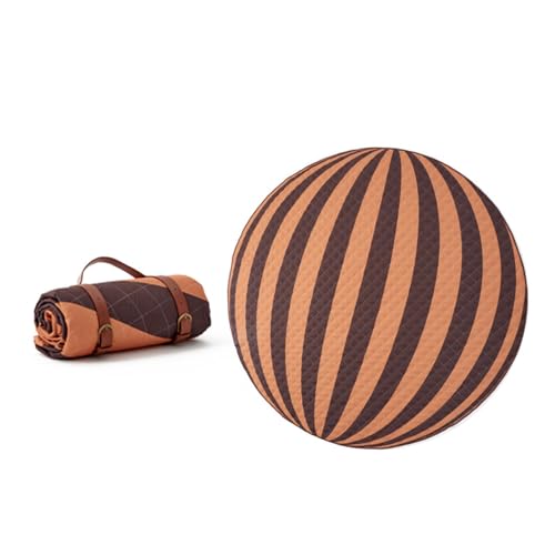 WxMTykx Große Runde Picknickdecken Durchmesser 200cm Stranddecken Verdickte Picknickmatte Den Außenbereich Tragbare Campingmatte Mit Riemen Für Camping,Park,Strand,Gras,Drinnen (Color : A-Brown Leath von WxMTykx
