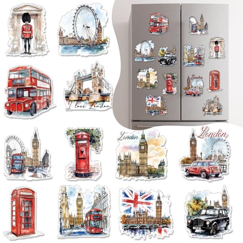 Wxiben London-Kühlschrankmagnet-Set – 12-teiliges London-Reise-Souvenirs, Großbritannien, Kühlschrankmagnet, Turmbrücke, britisches Deck-Bus, Kühlschrank-Magnetaufkleber für Zuhause, Büro, Küche, von Wxiben