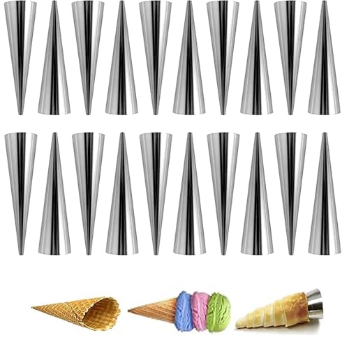 Wxinsheng Cannoli Backform,20 Stück Kleine Cremefarbene Hornformen aus Edelstahl,Kegelförmig Cremefarbene Hornformen Backen für Plundergebäck Creme Rollenform von Wxinsheng