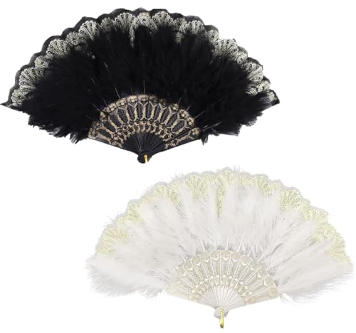 Wxinsheng Damen Fächer Feder,2 Stück Folding Handheld Feather Fan Flower Feather Fan,1920s Vintage Style Folding Handheld Feather Fan,for Costume Dancing Wedding Party Prom Tea Party Wxinsheng Damen Fächer Feder,2 Stück Folding Handheld Feather Fan Flower Feather Fan,1920s Vintage Style Folding Handheld Feather Fan,for Costume Dancing Wedding Party Prom Tea Party von Wxinsheng