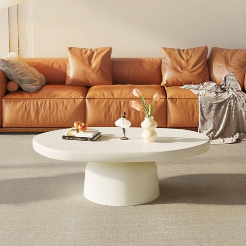 Wxnnx Ovaler Couchtisch, cremeweißer moderner Mitteltisch für das Wohnzimmer, mit geräumiger Arbeitsplatte und GFK-Sockel, einfach zu montieren von Wxnnx