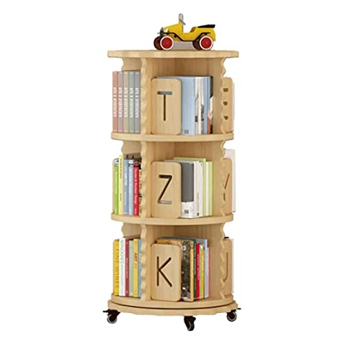 WxuuLTGJR Bücherregal Massivholz-Bücherregal Doppelschicht-Chassis-Design-Bücherregal Robustes, um 360 ° drehbares Regal-Bücherregal mit Bücherregalen mit Buchstabenblende Sicherer von WxuuLTGJR