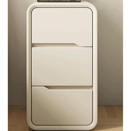 WxuuLTGJR Nachttisch, cremefarbener Stil, schmaler Nachttisch mit 3 Schubladen, Nachttisch aus Holz, Kleiner Beistelltisch aus Leder, Aufbewahrungsmöbel(Beige,25cm) von WxuuLTGJR