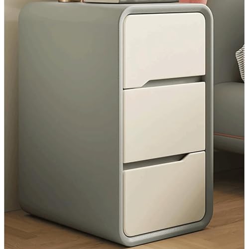 WxuuLTGJR Nachttisch, cremefarbener Stil, schmaler Nachttisch mit 3 Schubladen, Nachttisch aus Holz, Kleiner Beistelltisch aus Leder, Aufbewahrungsmöbel(Light Grey,30cm) von WxuuLTGJR