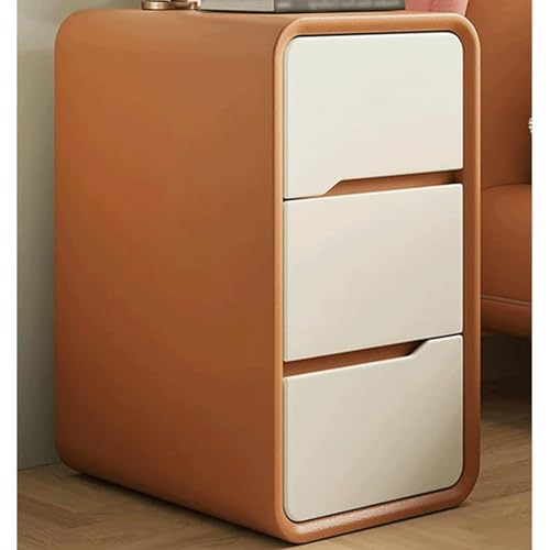 WxuuLTGJR Nachttisch, cremefarbener Stil, schmaler Nachttisch mit 3 Schubladen, Nachttisch aus Holz, Kleiner Beistelltisch aus Leder, Aufbewahrungsmöbel(Orange,25cm) von WxuuLTGJR