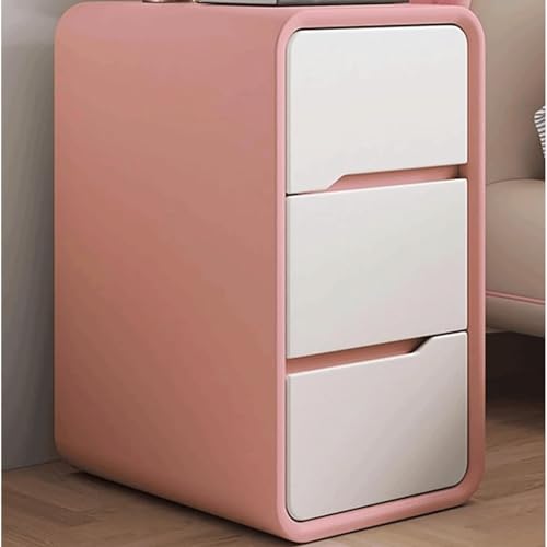 WxuuLTGJR Nachttisch, cremefarbener Stil, schmaler Nachttisch mit 3 Schubladen, Nachttisch aus Holz, Kleiner Beistelltisch aus Leder, Aufbewahrungsmöbel(Rose,25cm) von WxuuLTGJR