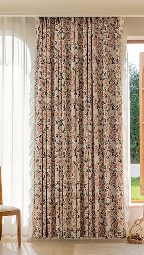 Wycian Boho Deko Outdoor Vorhang Blumen Braun Verdunkelung 2er Pack Blumenmuster mit Rüschen H214 x B86 cm (2er Pack) Chenille von Wycian