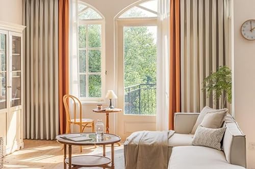 Wycian Gardine Blickdicht Leinen Vorhang Khaki Orange Verdunkelung 2er Pack Unifarbe H160 x B102 cm (2er Pack) Leinen von Wycian