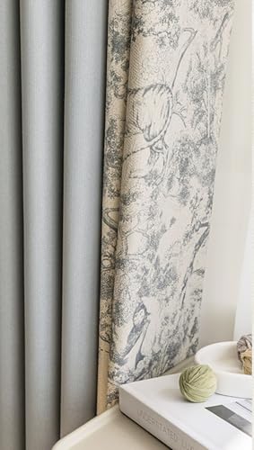 Wycian Gardine Querbehang Oben Vorhang Blumen Grau Verdunkelung 2er Pack Kombination Aus Volltonfarbe und Blumenmuster H183 x B132 cm (2er Pack) Chenille von Wycian
