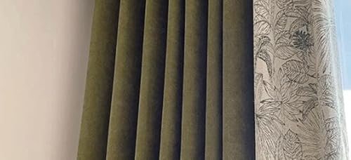 Wycian Gardinen Kurz Landhausstil Gardine Kurz Verdunkelung Grün 2er Pack Kombination Aus Volltonfarbe und Blumenmuster H115 x B86 cm (2er Pack) Tuch von Wycian