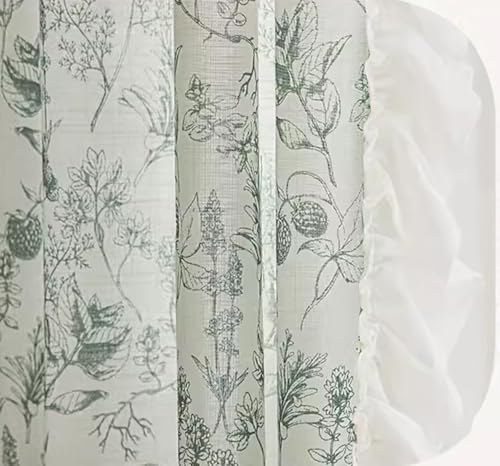 Wycian Gardinen Kurz Landhausstil Vorhänge Kurz Verdunkelung Grün 2er Pack Blumen- und Spitzenmuster H115 x B86 cm (2er Pack) Chenille von Wycian
