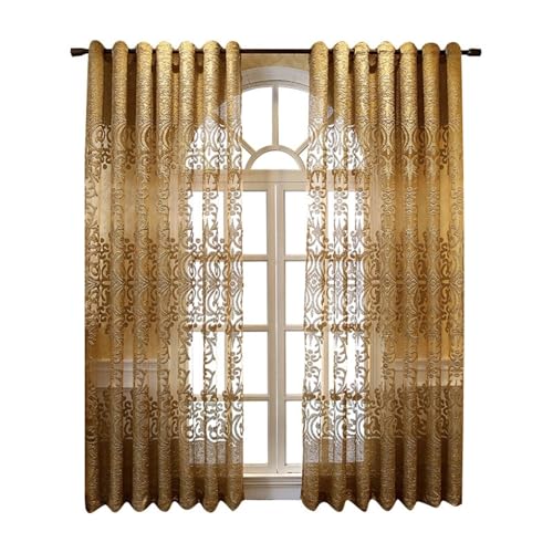 Wycian Gardinen Wohnzimmer Modern Gardinen Gold Voile 2er Pack mit Europäischem Stickerei-Blumenmuster H244 x B102 cm (2er Pack) Garne von Wycian
