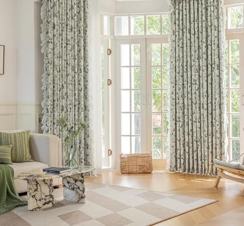 Wycian Landhausstil Gardine Grün Verdunkelung 2er Pack Blumenmuster mit Rüschen H183 x B107 cm (2er Pack) Chenille von Wycian