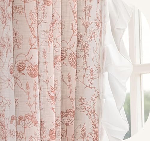 Wycian Landhausstil Gardine Rosa Verdunkelung 2er Pack Blumen- und Spitzenmuster H138 x B86 cm (2er Pack) Chenille von Wycian
