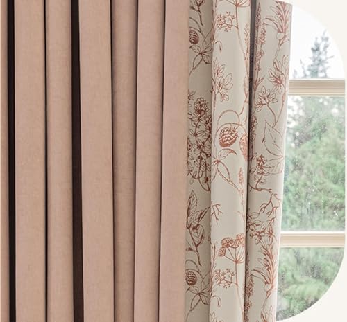 Wycian Landhausstil Gardine Rosa Verdunkelung 2er Pack Kombination Aus Volltonfarbe und Blumenmuster H183 x B86 cm (2er Pack) Chenille von Wycian