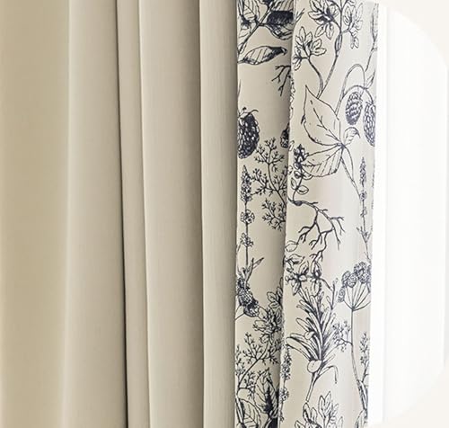 Wycian Landhausstil Gardine Schwarz Verdunkelung 2er Pack Kombination Aus Volltonfarbe und Blumenmuster H229 x B137 cm (2er Pack) Chenille von Wycian