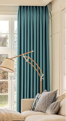 Wycian Landhausstil Gardinen Leinenoptik Blau Grün Verdunkelung 2er Pack Unifarbe H138 x B96 cm (2er Pack) Leinen von Wycian