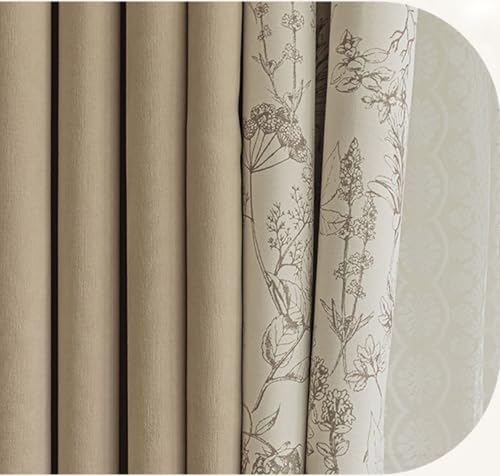 Wycian Landhausstil Makramee Deko Khaki Verdunkelung 2er Pack Kombination Aus Volltonfarbe und Blumenmuster H132 x B107 cm (2er Pack) Chenille von Wycian