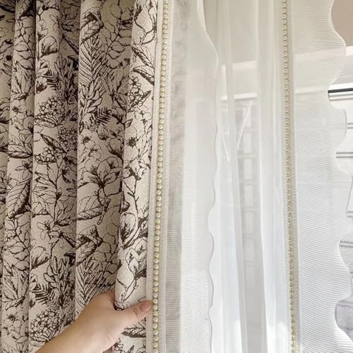 Wycian Landhausstil Makramee Vorhang Fenster Braun Verdunkelung 2er Pack Spitzenmuster mit Blumen und Perlen H160 x B102 cm (2er Pack) Tuch von Wycian