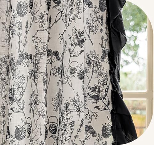 Wycian Landhausstil Vorhänge Schwarz Verdunkelung 2er Pack Blumen- und Spitzenmuster H183 x B107 cm (2er Pack) Chenille von Wycian