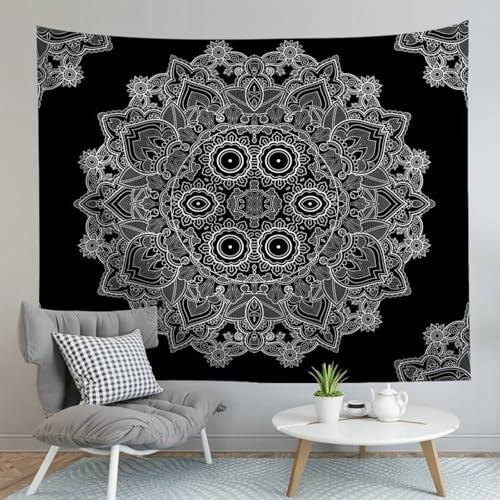 Wycian Psychedelic Wandteppich Tapisserie Mandala Schwarz Weiss Hippie Mikrofaser Wandbehang Draußen Upgrade Weich 150X150cm （Breite x Höhe） von Wycian