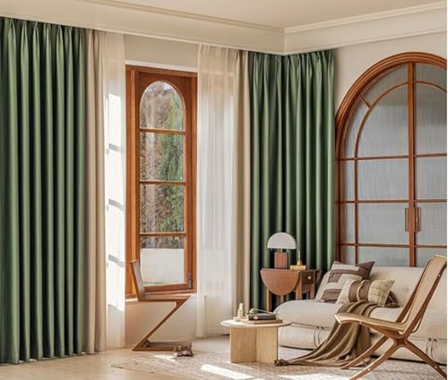 Wycian Raumteiler Gardinen Leinen Grün Khaki Verdunkelung 2er Pack Unifarbe H244 x B107 cm (2er Pack) Leinen von Wycian