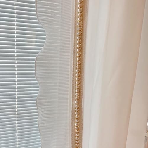 Wycian Raumteiler Ösenvorhang Creme Beige Voile 2er Pack Einfarbig mit Perlen Spitze H214 x B132 cm (2er Pack) Tuch von Wycian