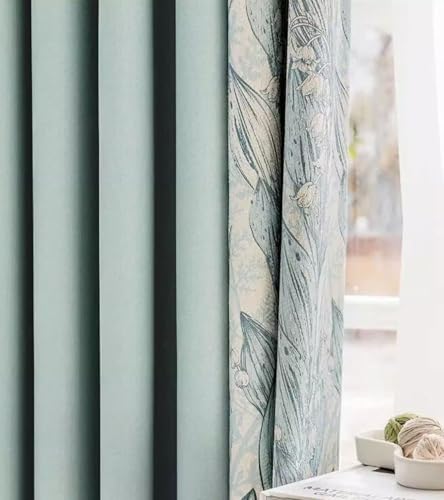 Wycian Scheibengardine Makramee Vorhang Tür Hellblau Verdunkelung 2er Pack Kombination Aus Volltonfarbe und Blumenmuster H214 x B137 cm (2er Pack) Chenille von Wycian