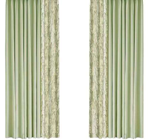 Wycian Scheibengardine Vorhang Grün Verdunkelung 2er Pack Kombination Aus Volltonfarbe und Blumenmuster H244 x B137 cm (2er Pack) Chenille von Wycian
