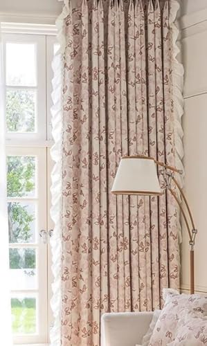 Wycian Scheibengardine Vorhang Rosa Verdunkelung 2er Pack Blumenmuster mit Rüschen H160 x B137 cm (2er Pack) Chenille von Wycian
