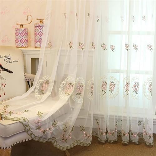 Wycian Scheibengardine Vorhang Rosa Voile 2er Pack Stickmuster H138 x B96 cm (2er Pack) Polyester von Wycian