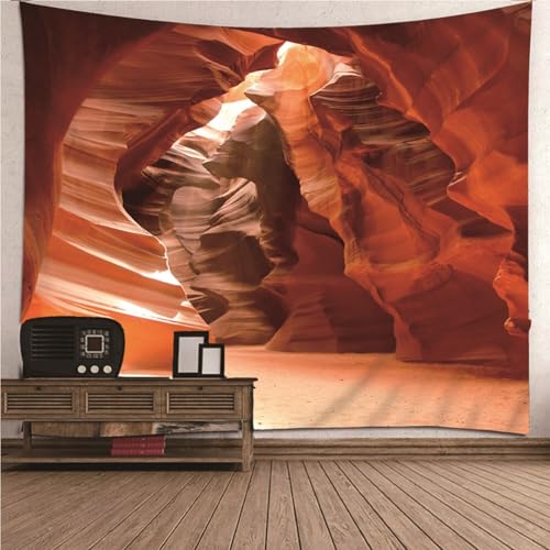 Wycian Wandbehang Höhle Wandteppich Orange Felsenhöhle Mikrofaser Wall Tapestry Art Upgrade Vertikale Ausrichtung Weich 260X240cm （Breite x Höhe） von Wycian