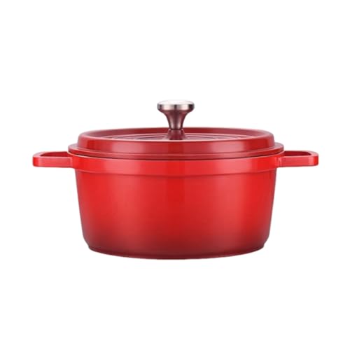 Dutch Oven, Multifunktionaler Dutch Oven Aus Emailliertem Gusseisen Mit Deckel Und Griffen, Antihaftbeschichteter Schmortopf Mit Gleichmäßiger Wärmeverteilung(Red,20cm/7.87in) von Wygwlg