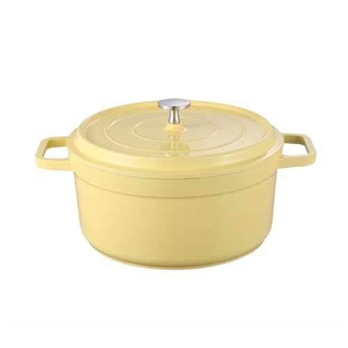 Dutch Oven, Multifunktionaler Dutch Oven Aus Emailliertem Gusseisen Mit Deckel Und Griffen, Antihaftbeschichteter Schmortopf Mit Gleichmäßiger Wärmeverteilung(Yellow,20cm/7.87in) von Wygwlg
