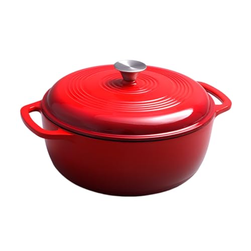 Dutch Oven Mit Deckel, Multifunktionales Antihaftbeschichtetes Kochgeschirr Aus Emailliertem Gusseisen Mit Deckel, Dutch-Topf Fadenmuster, Für Backofen Und Herd Geeignet, Zum Kochen(Red) von Wygwlg