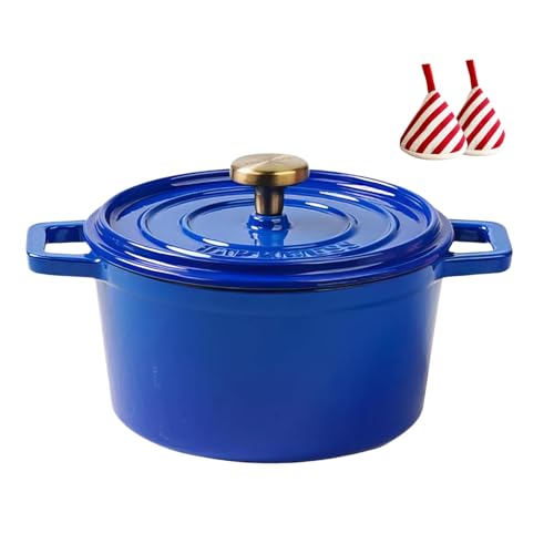 Gusseiserner Schmortopf, Emaillierter, Antihaftbeschichteter Schmortopf Mit Deckel Und Wärmeisolierendem Dreiecksverschluss, Robuster Mit Zwei Griffen, Zum Backen, Servieren Kochen(Blue,24cm/9.45in) von Wygwlg