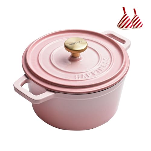 Gusseiserner Schmortopf, Emaillierter, Antihaftbeschichteter Schmortopf Mit Deckel Und Wärmeisolierendem Dreiecksverschluss, Robuster Mit Zwei Griffen, Zum Backen, Servieren Kochen(Pink,18cm/7.08in) von Wygwlg