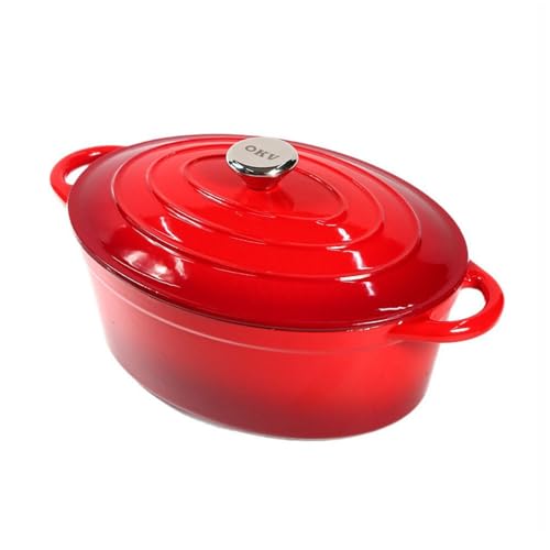 Stabiler Ovaler Antihaftbeschichteter Gusseisen-Emaille-Kochtopf Mit Doppelgriff, Gleichmäßige Wärmeverteilung Kombi-Gusseisen-Schmortopf Mit Deckel, Für 3–5 Personen(Red,29cm/11.42 in) von Wygwlg