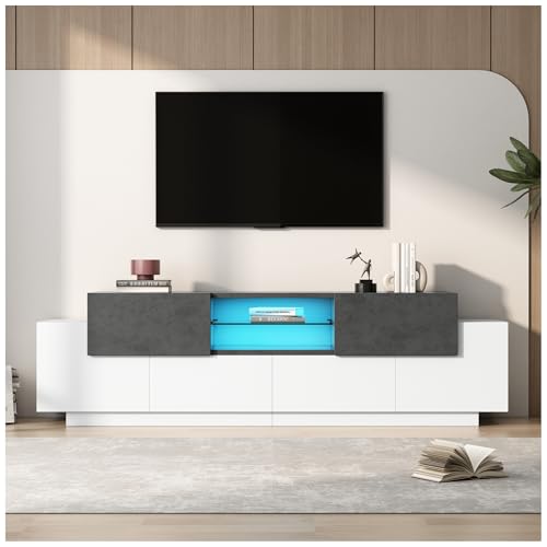 Wyibwy Moderner LED-Fernsehschrank mit Glasablagen, mit 2 Schubladen und vier Ablagefächern, geeignet für Fernseher bis 80 Zoll (200 cm), TV-Möbel von Wyibwy