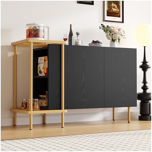 Wyibwy Modernes Sideboard, 120 x 40 x 77,5 cm, mit zwei Türen und zwei offenen Fächern, Couchtisch aus Metall/Glas, Küchenmöbel, Sideboard, Wohnzimmerschrank, Eingangsmöbel (schwarz) von Wyibwy