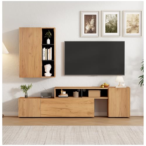 Wyibwy TV Wand Möbel Set mit Vitrine, Wohnzimmermöbel Fernsehschrank TV Möbel Set in unabhängigen Konfigurationen und Wandmontage für Fernseher bis 120 Zoll (Stil 1) von Wyibwy