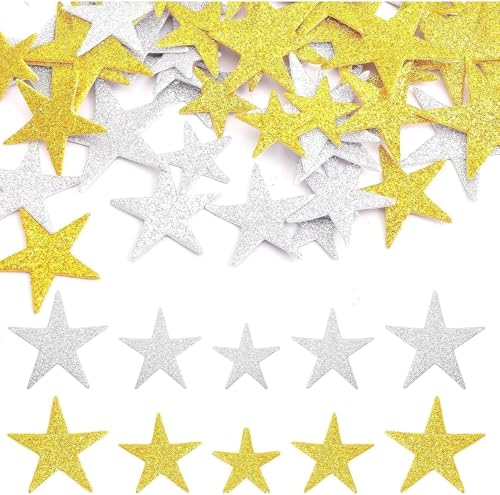 50 Stück Gold-/Silber-Glitzer-Schaumstoff-Aufkleber, Stern-Form, Wandsticker für Bastelarbeiten, Sammelalben, Grußkarten, Papeterie und Aufkleber von Wyjuan