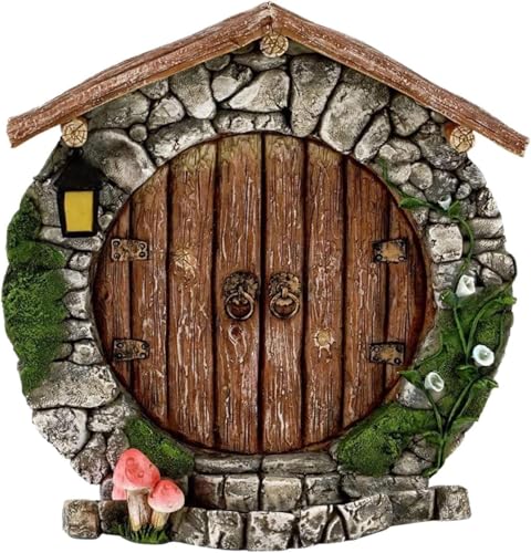 Braune Feengartentüren und Fenster für Bäume, Mini-Feenstatuen, Wand und Bäume, Holztüren und Fenster im Hof, Garten, Skulpturen und Statuen, Outdoor, Dekorationen von Wyjuan